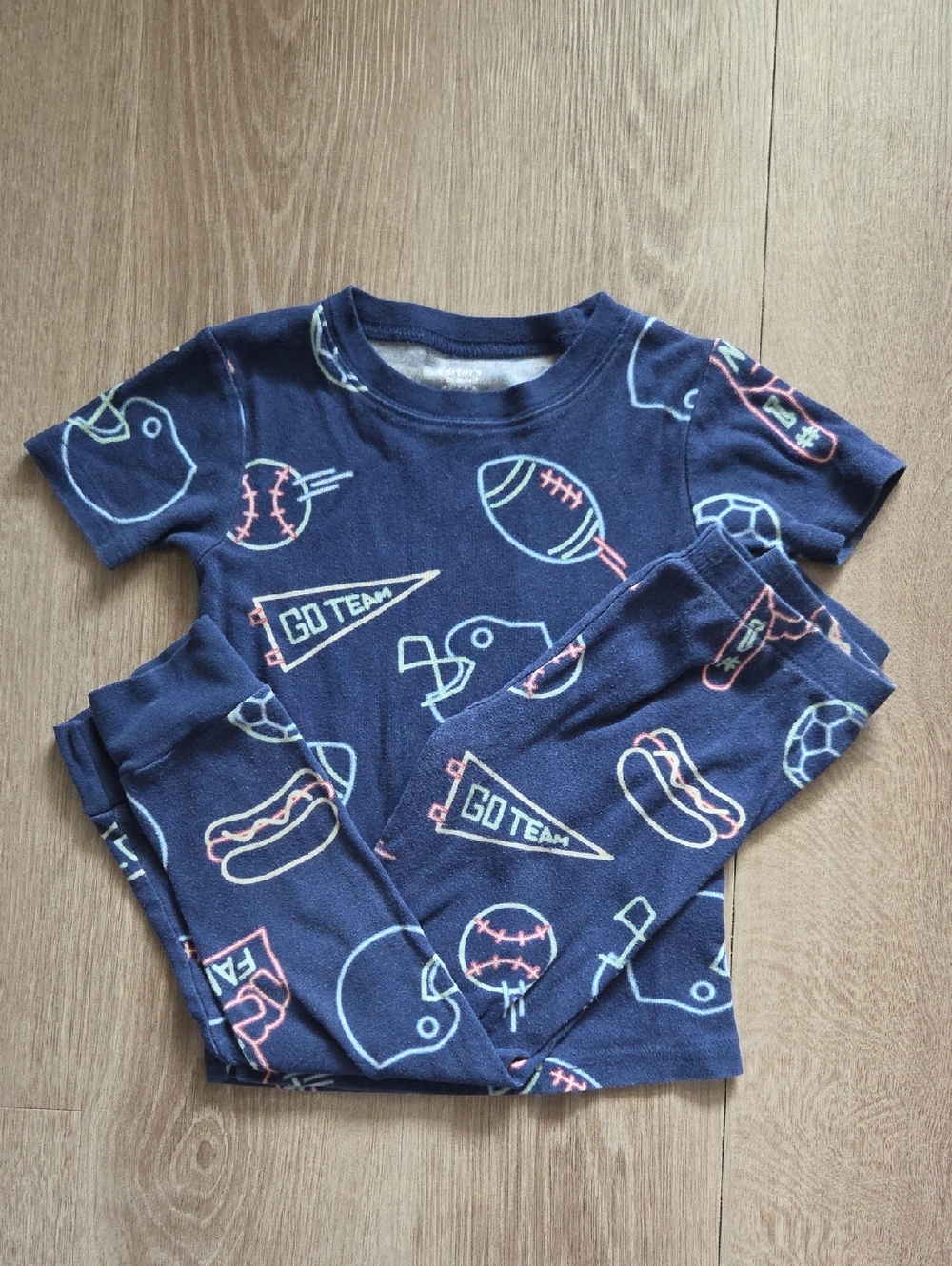 Carter's Navy Pajama Set with Neon Accent Sports Motifs